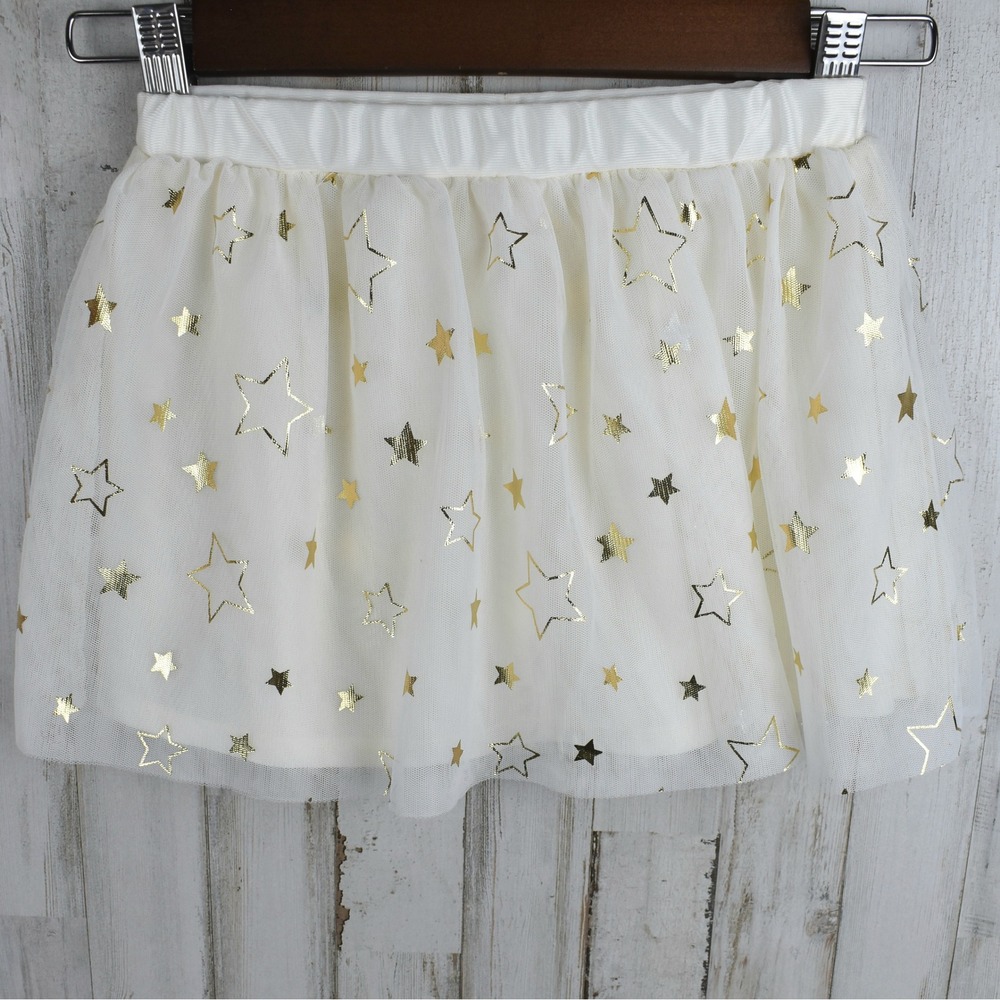 Cream Gold Foil Star Tulle Skirt Girls 3T Holiday Party Tutu Ballet Christmas